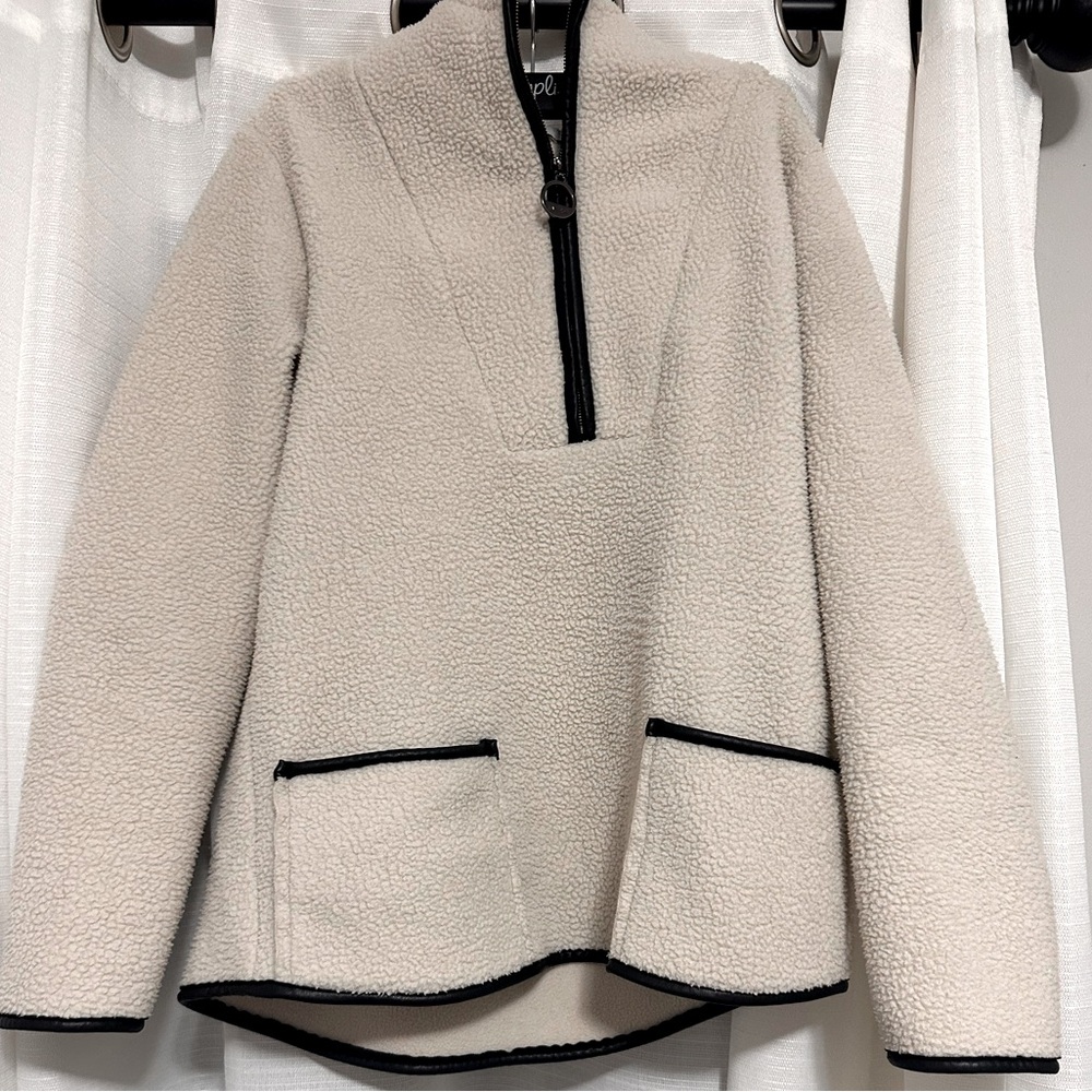 Sympli White Sweater with Vegan Leather Trim